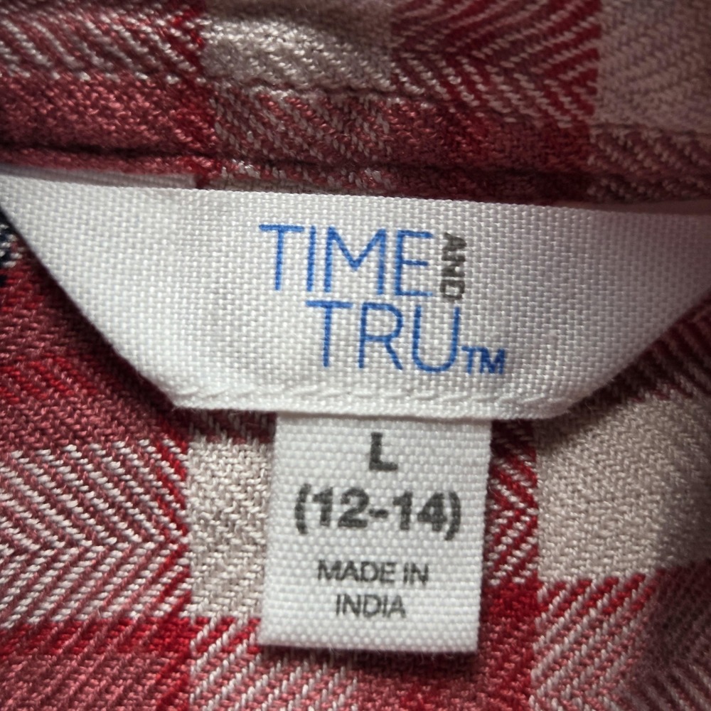 Time And Tru Button Up Shirt Womens Large Red Plaid Collared Long Sleeve Top - Picture 4 of 7